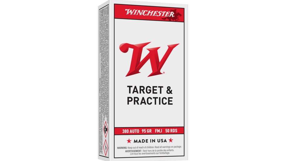 Winchester USA, .380 ACP, 95 Grain, FMJ, Brass Case, Centerfire Pistol Ammo, 50 Rounds Box, Q4206