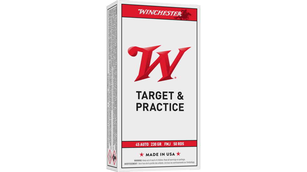 Winchester USA, .45 ACP, 230 Grain, FMJ, Brass Case, Centerfire Pistol Ammo, 50 Rounds Box, Q4170