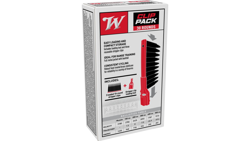 Winchester USA 5.56x45mm NATO 55 Grain Full Metal Jacket Centerfire Rifle Ammo, 30 Rounds, WM193CP