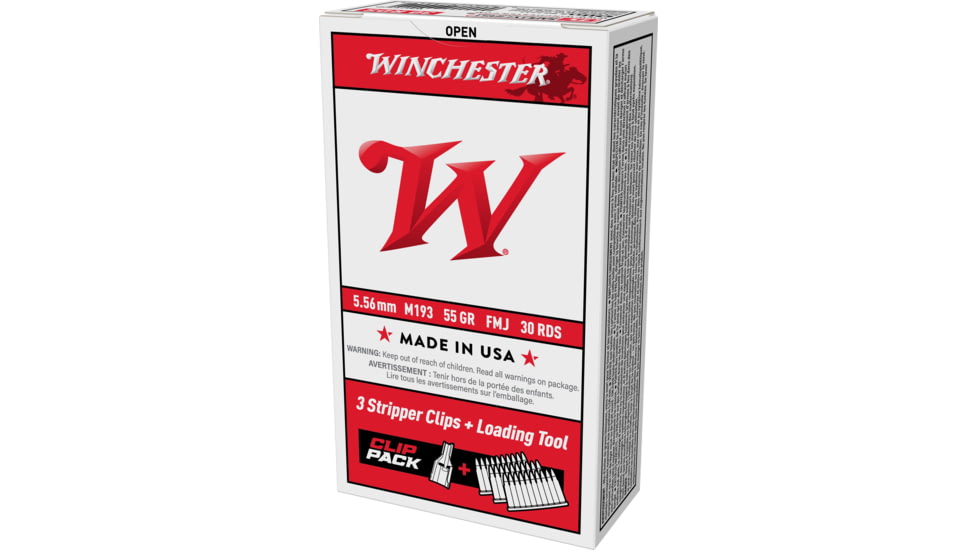 Winchester USA 5.56x45mm NATO 55 Grain Full Metal Jacket Centerfire Rifle Ammo, 30 Rounds, WM193CP