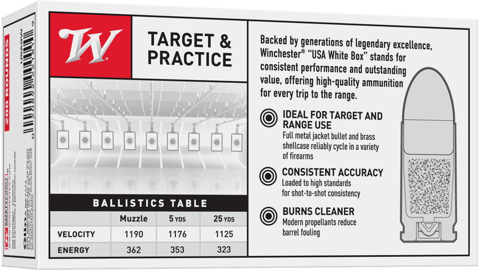 Winchester USA 9mm Luger 115 Grain Full Metal Jacket Brass Cased Centerfire Pistol Ammo, 200 Rounds, USA9WY