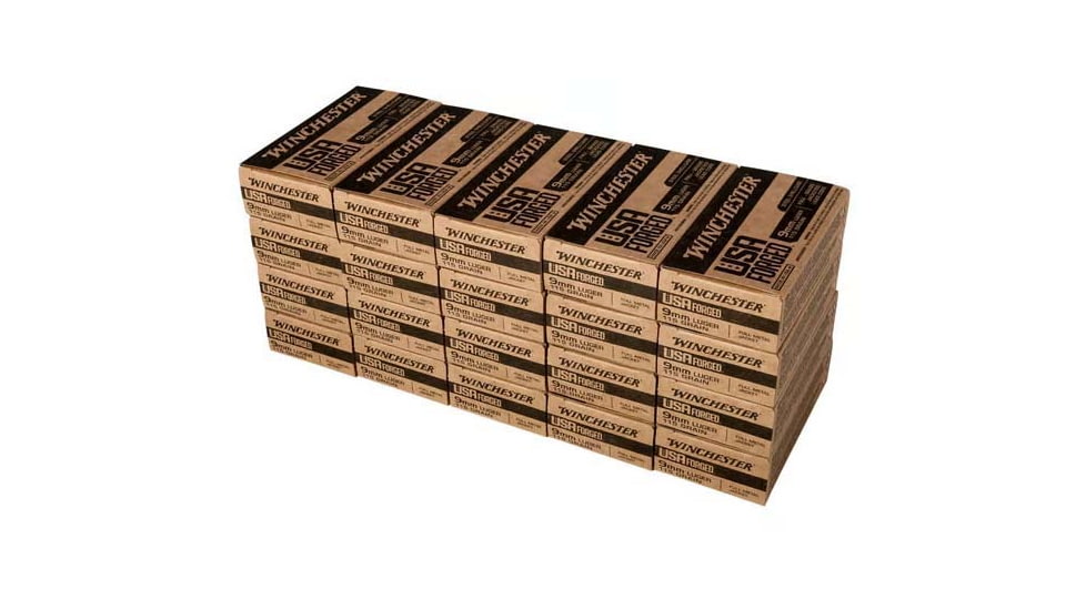 Winchester USA Forged 9MM Luger 115 FMJ Steel 500 Rounds Ammo Boxed, WIN9SVCASE
