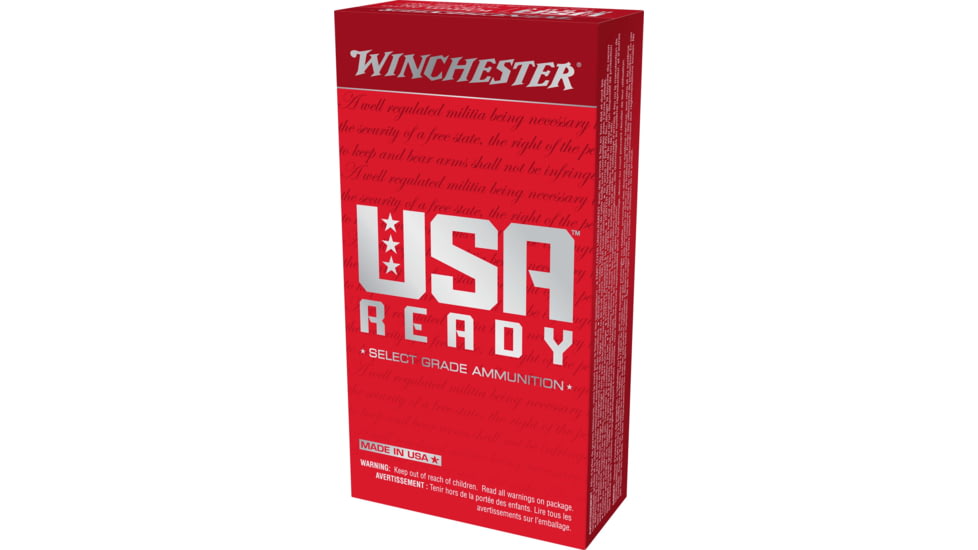 Winchester USA Ready 10mm 180 Grain Full Metal Jacket Flat Nose Pistol Ammo, 50 Rounds, RED10
