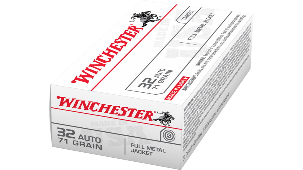 Winchester USA Handgun .32 ACP 71 grain Full Metal Jacket Brass Cased Centerfire Pistol Ammo, 50 Rounds, Q4255