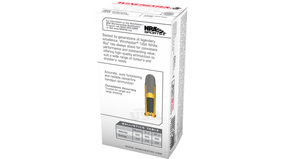Winchester USA Handgun .38 Special 150 grain Lead Round Nose Centerfire Pistol Ammo, 50 Rounds, Q4196