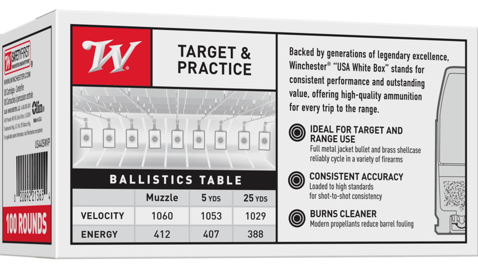 Winchester USA Handgun, .40 S&amp;W, 165 grain, Full Metal Jacket, Brass, Centerfire Pistol Ammo, 100 Rounds, USA40SWVP