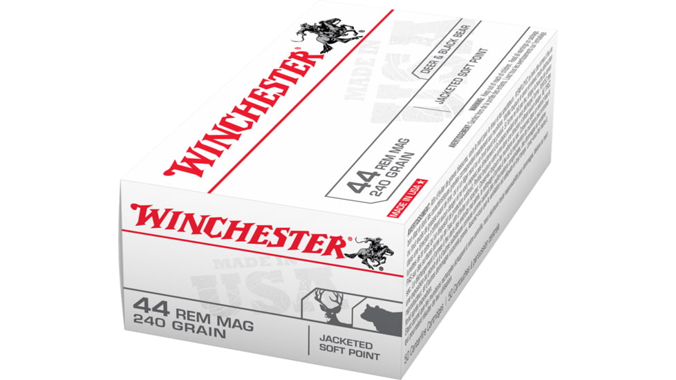 Winchester USA Handgun .44 Magnum 240 grain Jacketed Soft Point Brass Cased Centerfire Pistol Ammo, 50 Rounds, Q4240