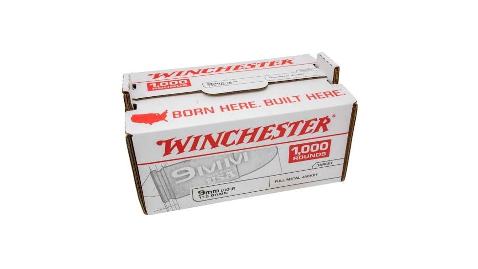 Winchester USA, 9mm Luger, 115 Grain, FMJ, Brass Case, Centerfire Pistol Ammo, 1000 Rounds Box, Q4172SC
