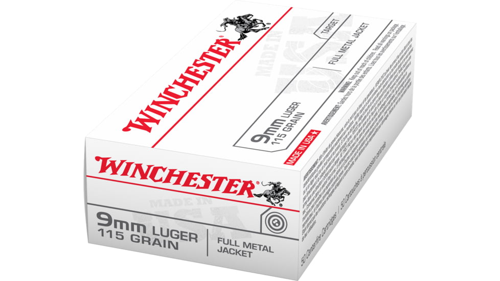 Winchester USA, 9mm Luger, 115 Grain, FMJ, Brass Case, Centerfire Pistol Ammo, 500 Rounds Box, Q4172-KIT5