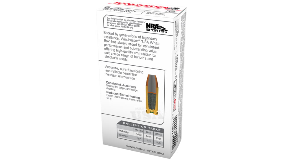 Winchester USA Handgun 9x23mm Winchester 124 grain Jacketed Flat Point Brass Cased Centerfire Pistol Ammo, 50 Rounds, Q4304