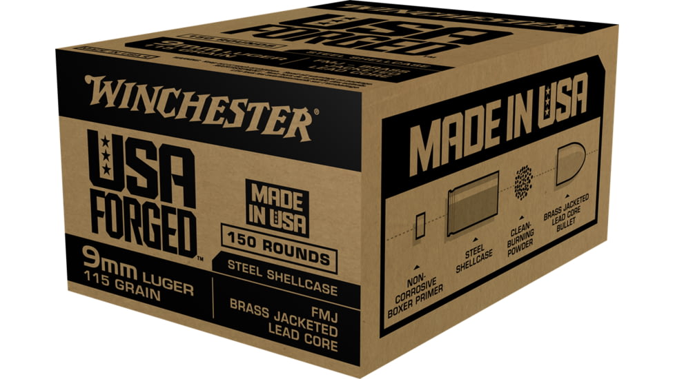 Winchester USA Handgun FORGED 9 mm Luger 115 grain Full Metal Jacket Centerfire Pistol Ammo, 150 Rounds, WIN9S