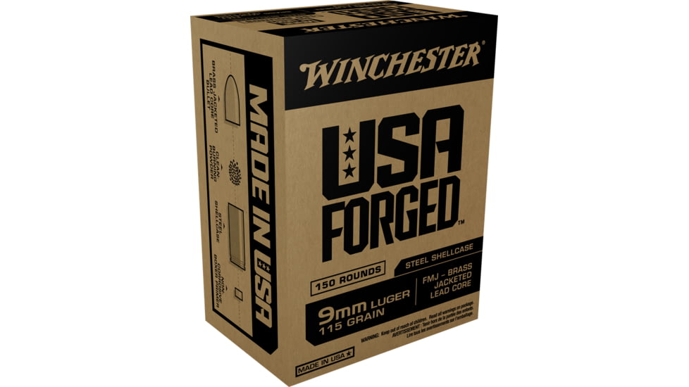 Winchester USA Handgun FORGED 9 mm Luger 115 grain Full Metal Jacket Centerfire Pistol Ammo, 150 Rounds, WIN9S