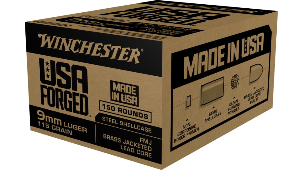 Winchester USA Handgun FORGED 9 mm Luger 115 grain Full Metal Jacket Steel Cased Centerfire Pistol Ammo, 1000 Rounds, WIN9SK