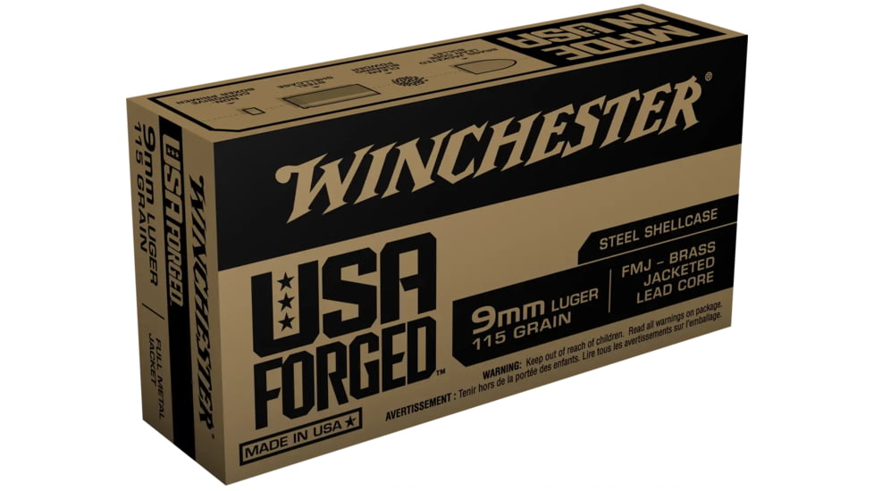 Winchester USA Handgun FORGED, 9 mm Luger, 115 grain, Full Metal Jacket, Steel, Centerfire Pistol Ammo, 50 Rounds, WIN9SV