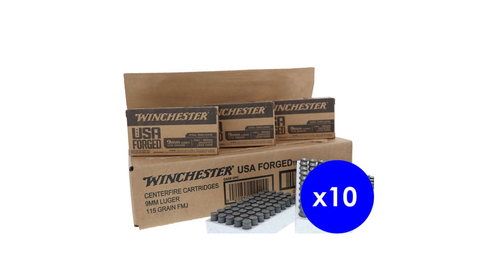 Winchester USA Handgun FORGED, 9 mm Luger, 115 grain, Full Metal Jacket, Steel, Centerfire Pistol Ammo, 500 Rounds, WIN9SV