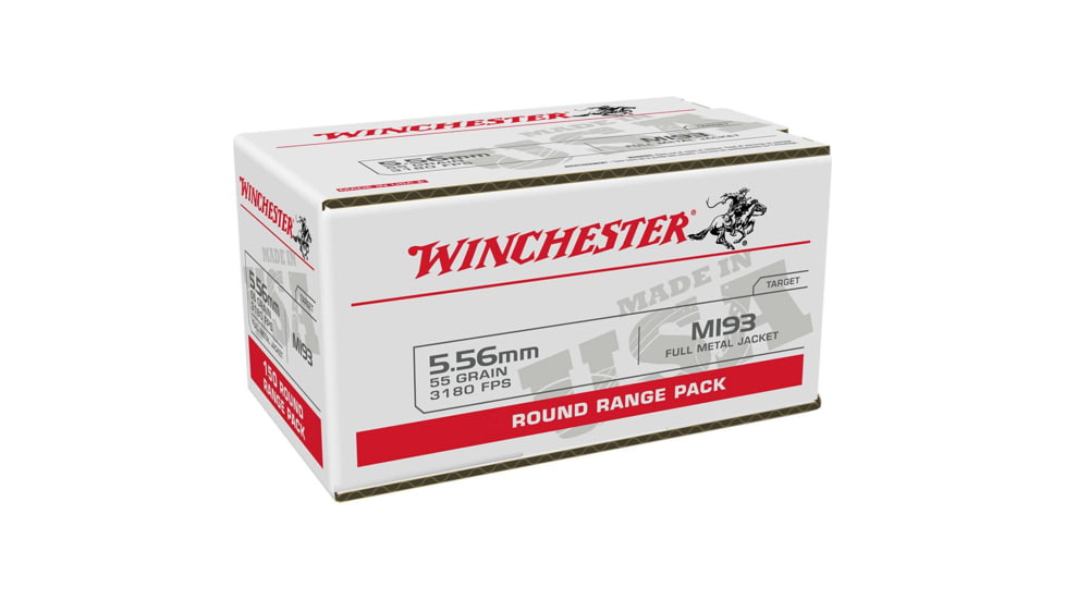 Winchester 5.56x45mm NATO 55 Grain Fuul Metal Jacket Brass Cased Rifle Ammunition, 100 Rounds, WM193100