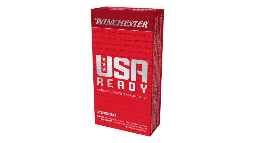 Winchester USA Ready 10mm Auto 180 Grain Full Metal Jacket Flat Nose Brass Cased Pistol Ammo, 50 Rounds, RED19