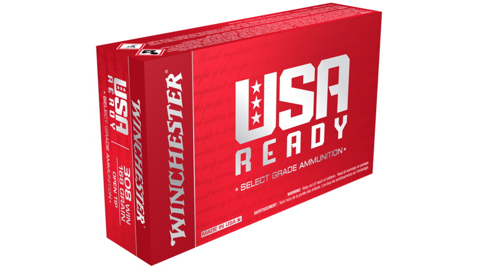Winchester USA READY .308 Winchester 168 grain Open Tip Centerfire Rifle Ammo, 20 Rounds, RED308