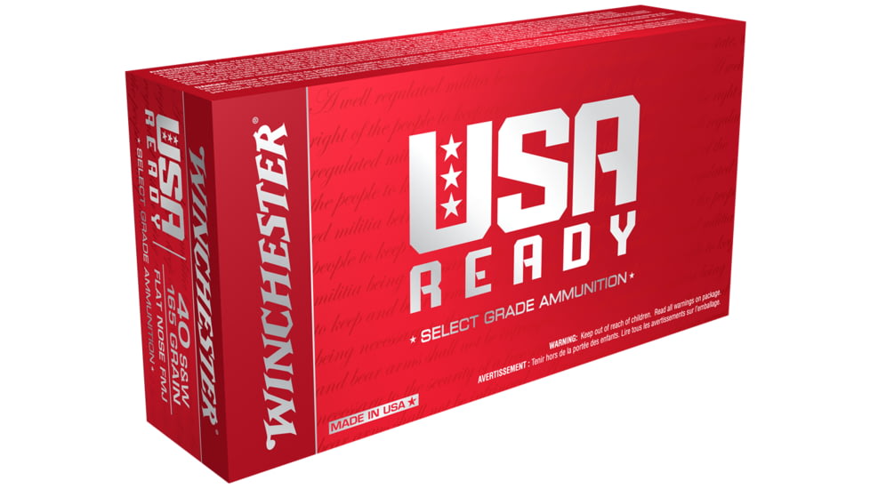 Winchester USA READY .40 S&amp;W 165 grain Full Metal Jacket Flat Nose Centerfire Pistol Ammo, 50 Rounds, RED40