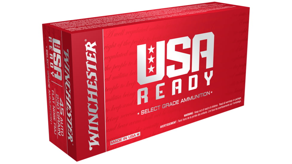 Winchester USA READY .45 ACP 230 grain Full Metal Jacket Flat Nose Centerfire Pistol Ammo, 50 Rounds, RED45