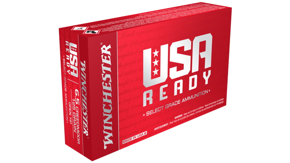 Winchester USA READY 6.5 Creedmoor 125 grain Open Tip Centerfire Rifle Ammo, 20 Rounds, RED65