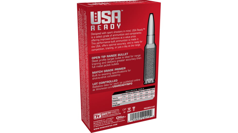 Winchester USA Ready 6.5 Creedmoor 140 Grain Open Tip Match Rifle Ammo, 20 Rounds, RED65140