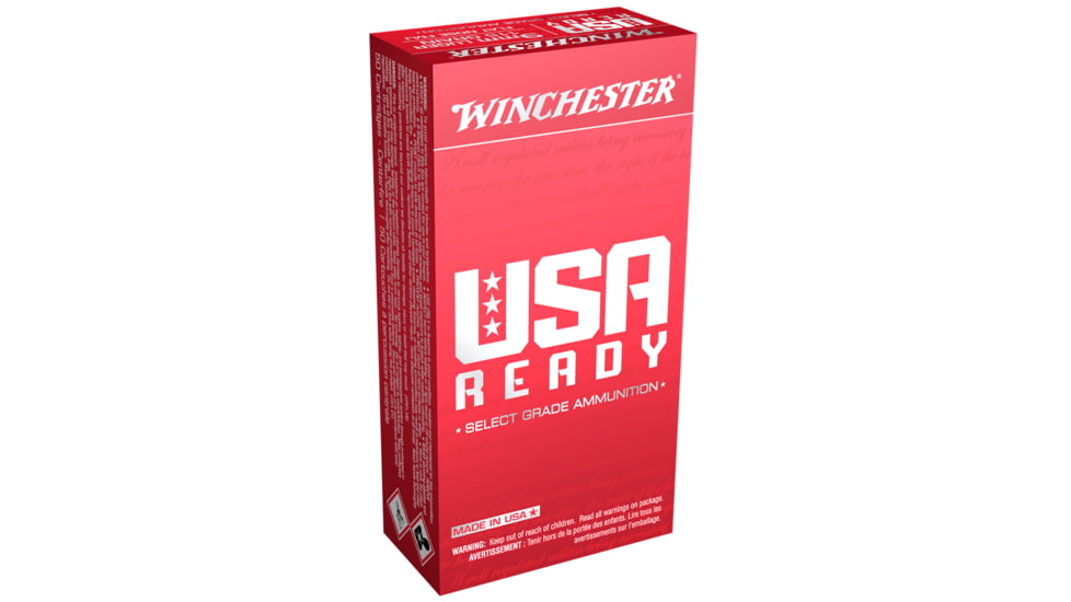 Winchester USA READY 9mm Luger 115 Grain Full Metal Jacket Flat Nose Brass Cased Centerfire Pistol Ammo, 50 Rounds, RED9