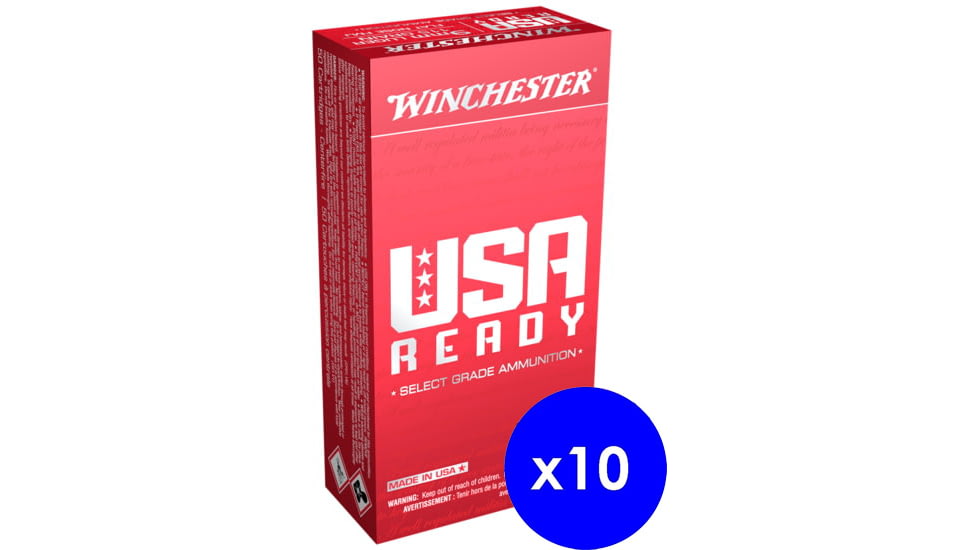 Winchester USA READY 9mm Luger 115 Grain Full Metal Jacket Flat Nose Brass Cased Centerfire Pistol Ammo, 500 Rounds,RED9-KIT1