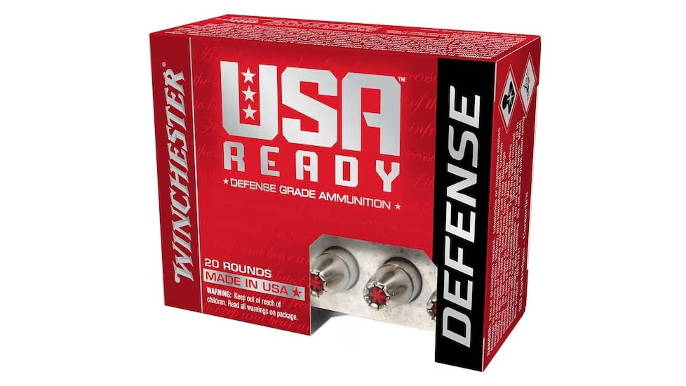 Winchester USA READY DEFENSE 9mm Luger +P 124 Grain Hex-Vent Brass Pistol Ammo, 50 Rounds, RED9HP50