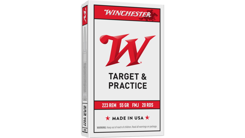 Winchester USA RIFLE .223 Remington, 55 Grain Full Metal Jacket Brass Cased Centerfire Rifle Ammo, 20 Rounds, W223K