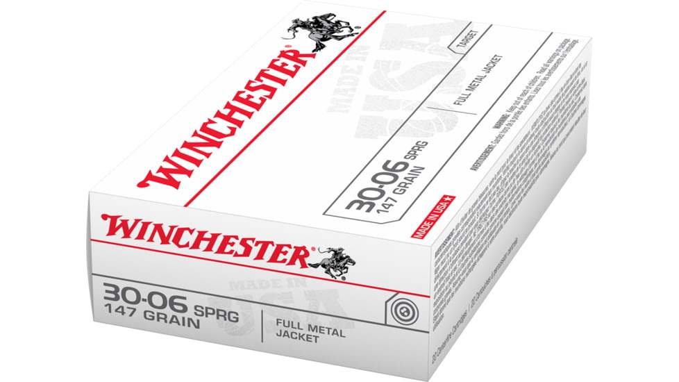 Winchester USA RIFLE .30-06 Springfield 147 grain Full Metal Jacket Centerfire Rifle Ammo, 20 Rounds, USA3006