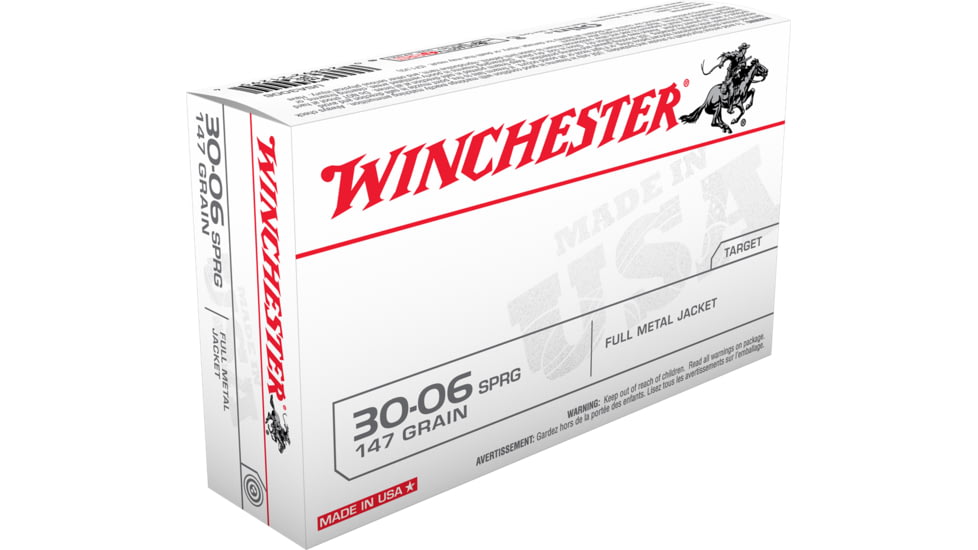 Winchester USA RIFLE .30-06 Springfield 147 grain Full Metal Jacket Centerfire Rifle Ammo, 20 Rounds, USA3006