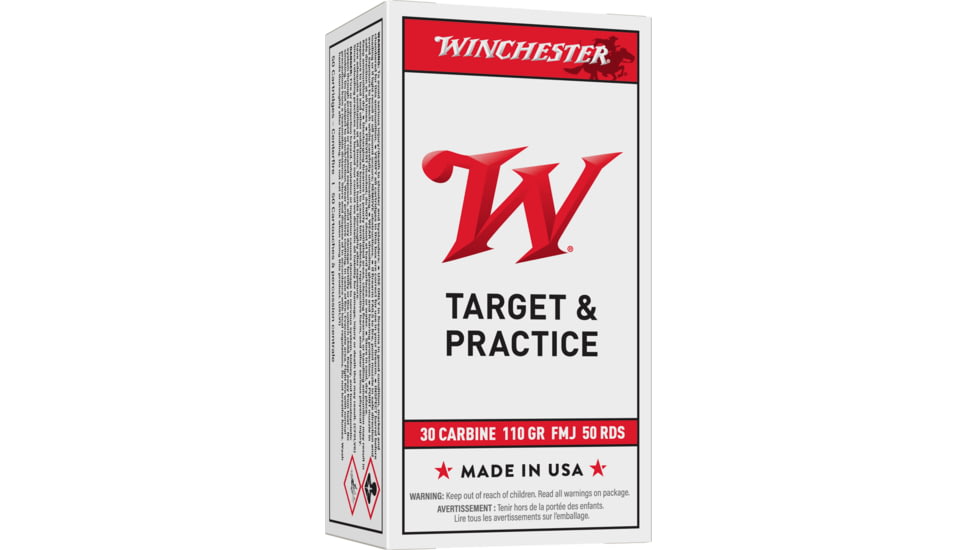 Winchester USA RIFLE .30 Carbine 110 grain Full Metal Jacket Brass Cased Centerfire Rifle Ammo, 50 Rounds, Q3132