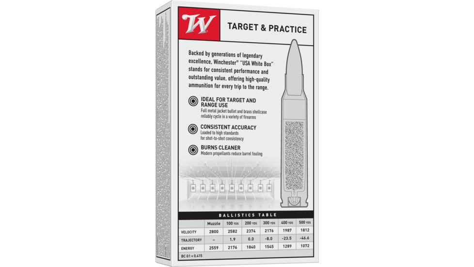 Winchester USA RIFLE .308 Winchester 147 grain Full Metal Jacket Boat Tail Centerfire Rifle Ammo, 20 Rounds, USA3081