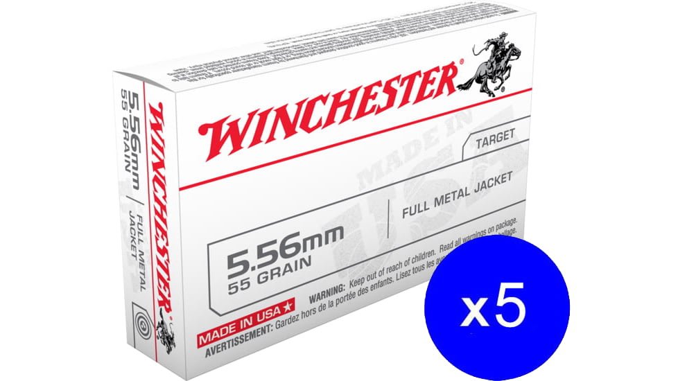 Winchester USA RIFLE, 5.56x45mm NATO, 55 grain, Full Metal Jacket, Brass, Centerfire Rifle Ammo, 100 Rounds