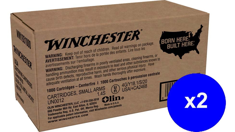 Winchester USA RIFLE, 5.56x45mm NATO, 55 grain, Full Metal Jacket, Brass, Centerfire Rifle Ammo, 2000 Rounds, WM1931000-KIT1
