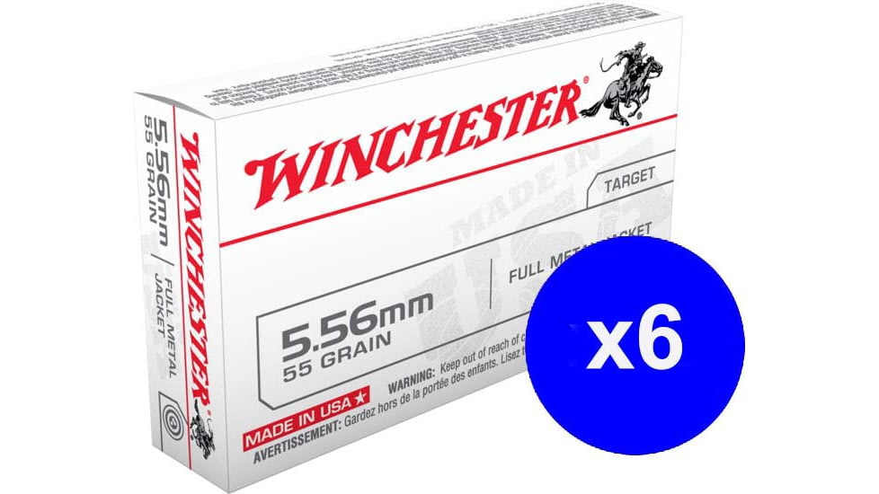 Winchester USA RIFLE, 5.56x45mm NATO, 55 grain, Full Metal Jacket, Brass, Centerfire Rifle Ammo, 120 Rounds, WM193K