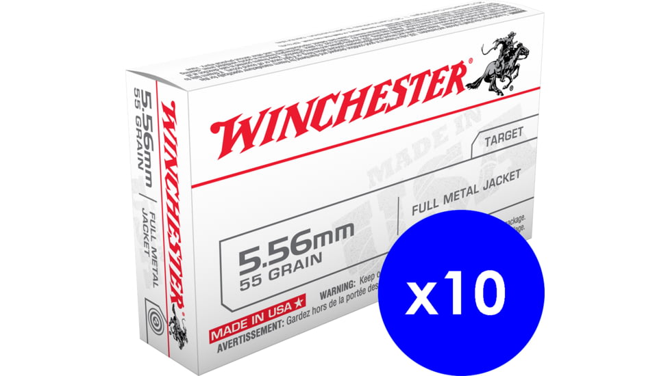 Winchester USA RIFLE, 5.56x45mm NATO, 55 grain, Full Metal Jacket, Brass, Centerfire Rifle Ammo, 200 Rounds, WM193K