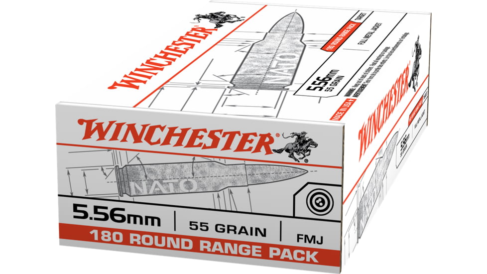 Winchester USA RIFLE 5.56x45mm NATO 55 grain Full Metal Jacket Centerfire Rifle Ammo, 180 Rounds, USA3131W