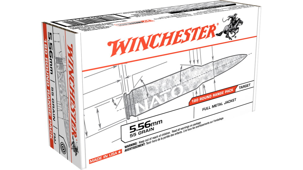 Winchester USA RIFLE 5.56x45mm NATO 55 grain Full Metal Jacket Centerfire Rifle Ammo, 180 Rounds, USA3131W