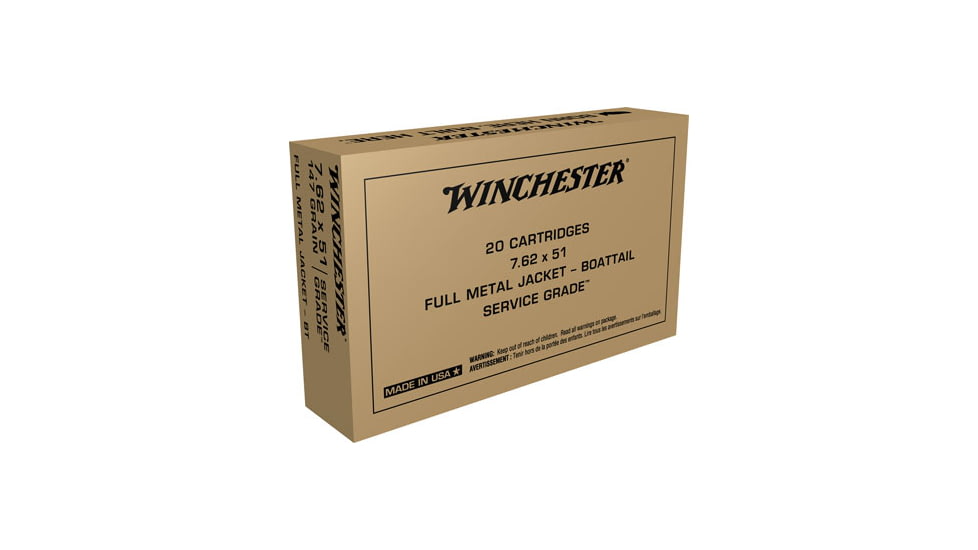 Winchester 7.62x51mm NATO 147 grain Full Metal Jacket Centerfire Rifle Ammo, 20 Rounds, SG76251W