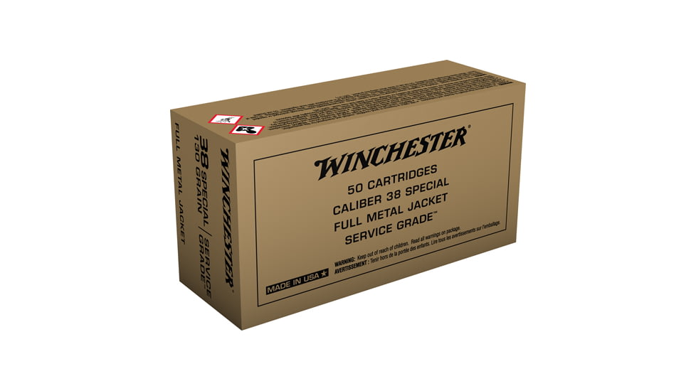 Winchester USA Service grainade Handgun Ammo, .38 Special, Full Metal Jacket, 130 grain, 50 Rounds, SG38W