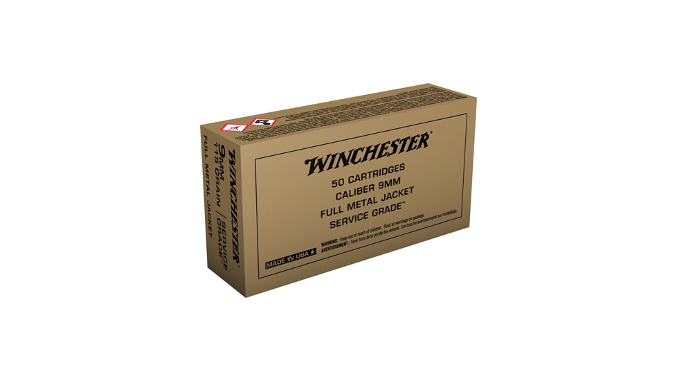 Winchester USA Service grainade Handgun Ammo, 9 mm Luger, Full Metal Jacket, 115 grain, 50 Rounds, SG9W
