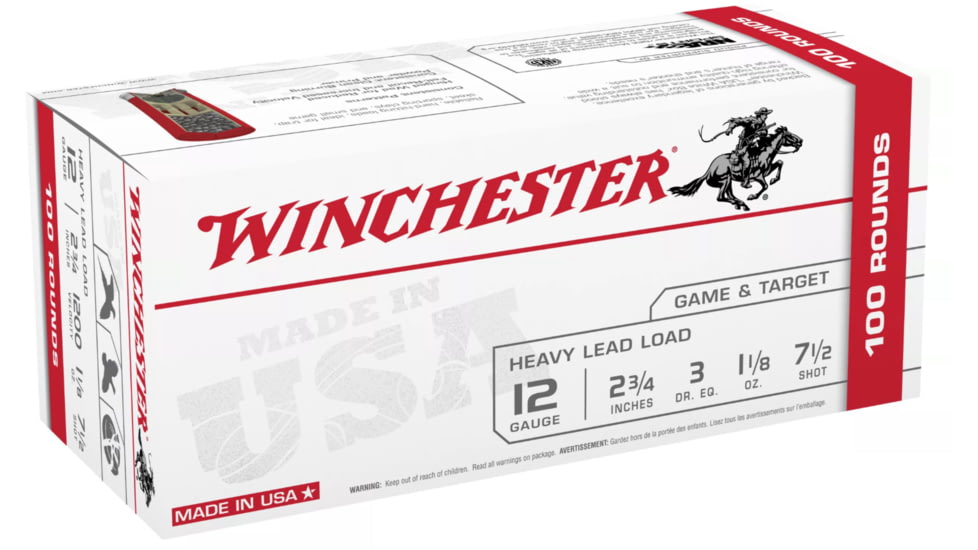 Winchester USA Shotshell, 12 Gauge, 1 1/8 oz, 2 3/4 in, Size 7.5, Centerfire Shotgun Ammo, 100, USA127VP