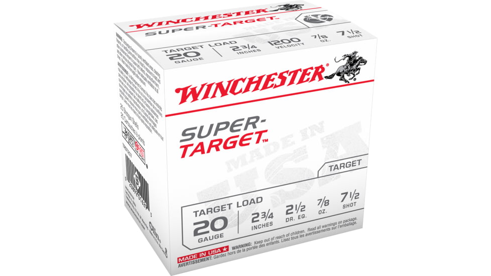 Winchester USA Shotshell 20 Gauge 7/8 oz 2.75in Centerfire Shotgun Ammo, 7.5, 100 Rounds, TRGT207VP