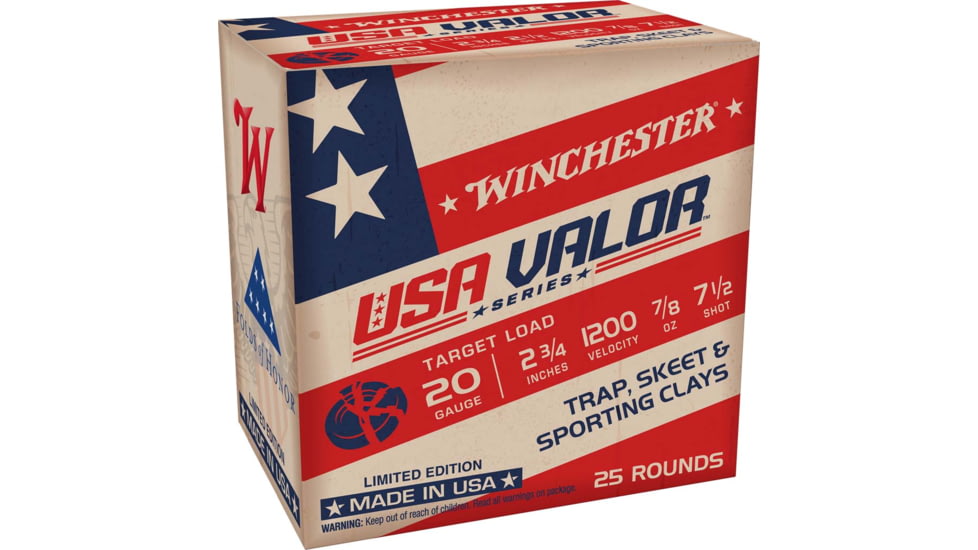 Winchester USA VALOR 20 Gauge 7/8oz, 2.75in, 7.5 Shot Size, Shotgun Ammo, 25 Rounds, USAV207