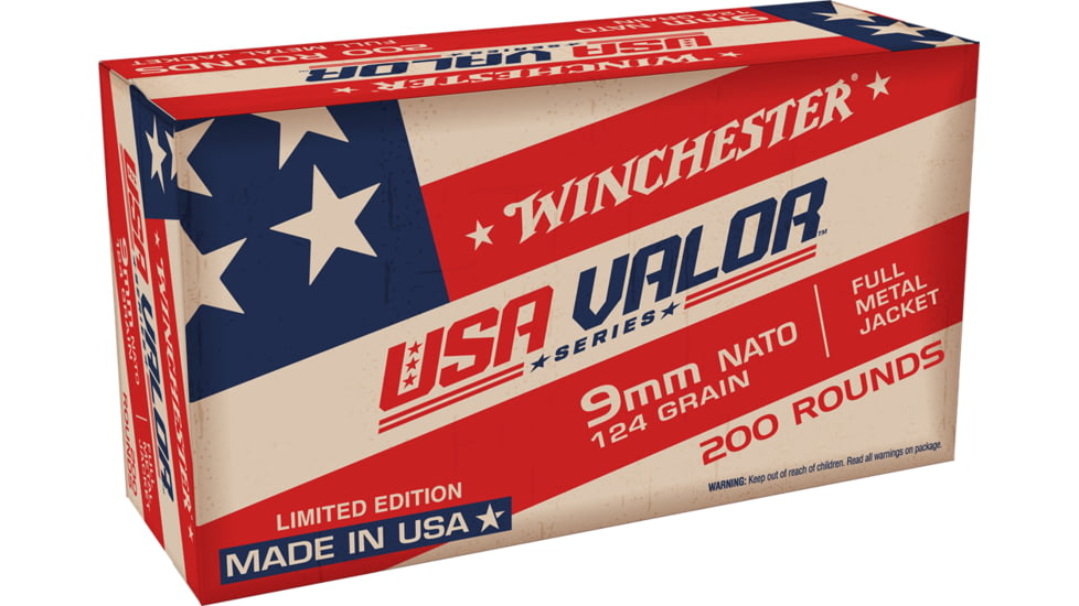 Winchester USA Valor 9 mm NATO 124 Grain FMJ Centerfire Pistol Ammo, 200 Rounds, USA9NATOW