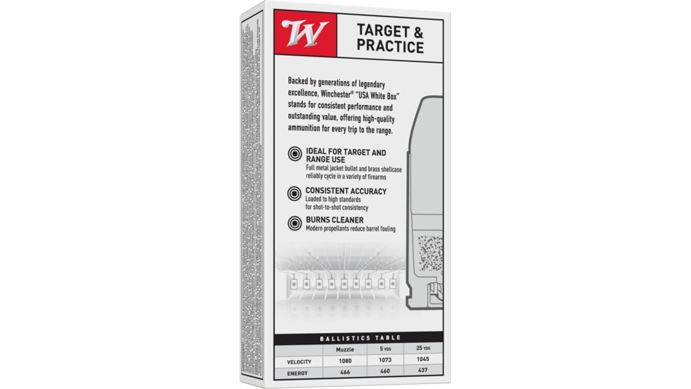 Winchester USA White Box 10mm Auto 180 grain Full Metal Jacket Centerfire Pistol Ammo, 50 Rounds, USA10MM