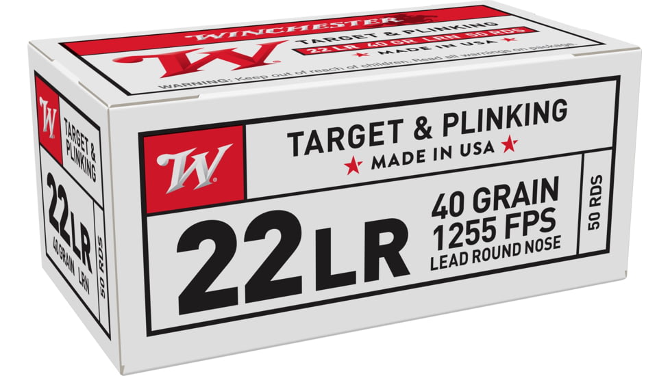 Winchester USA White Box 22 Long Rifle 40 Grain Lead Round Nose Rimfire Ammo, 50 Rounds, USA22LR
