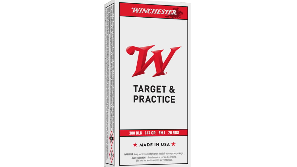 Winchester USA White Box 300 Blackout 147 Grains Full Metal Jacketed Brass Rifle Ammo, 20 Rounds, USA300B147